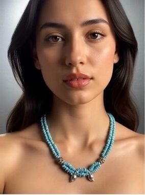 Vintage Navajo Turquoise Nugget Double Layered Necklace 25" Excellent